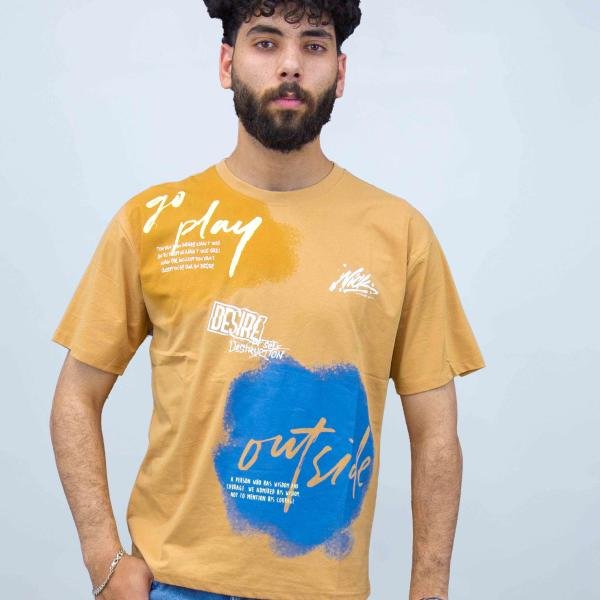 تشيرت رجالي بينيه بأكمام قصيرة وقبة دائرية