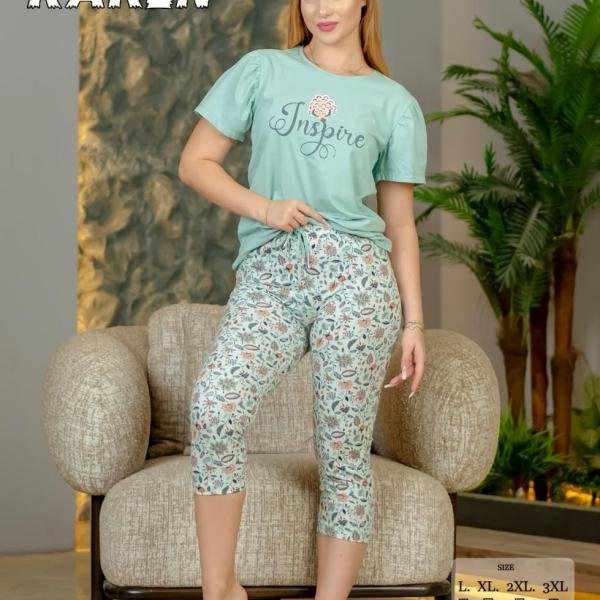 طقم بيجامة صيفي حريمي – قطن ناعمة بتصميم عصري، مريح للبيت من New Karen